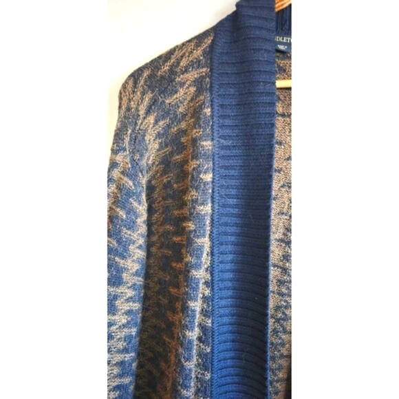 Pendleton Alpaca Wool Long Cardigan Women Medium Brown Blue Harding Open - Picture 3 of 8